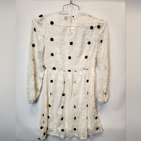 Shein Fuzzy Black Cream Polka Dot Dress Mock Collar Size M / 6 - Picture 9 of 11